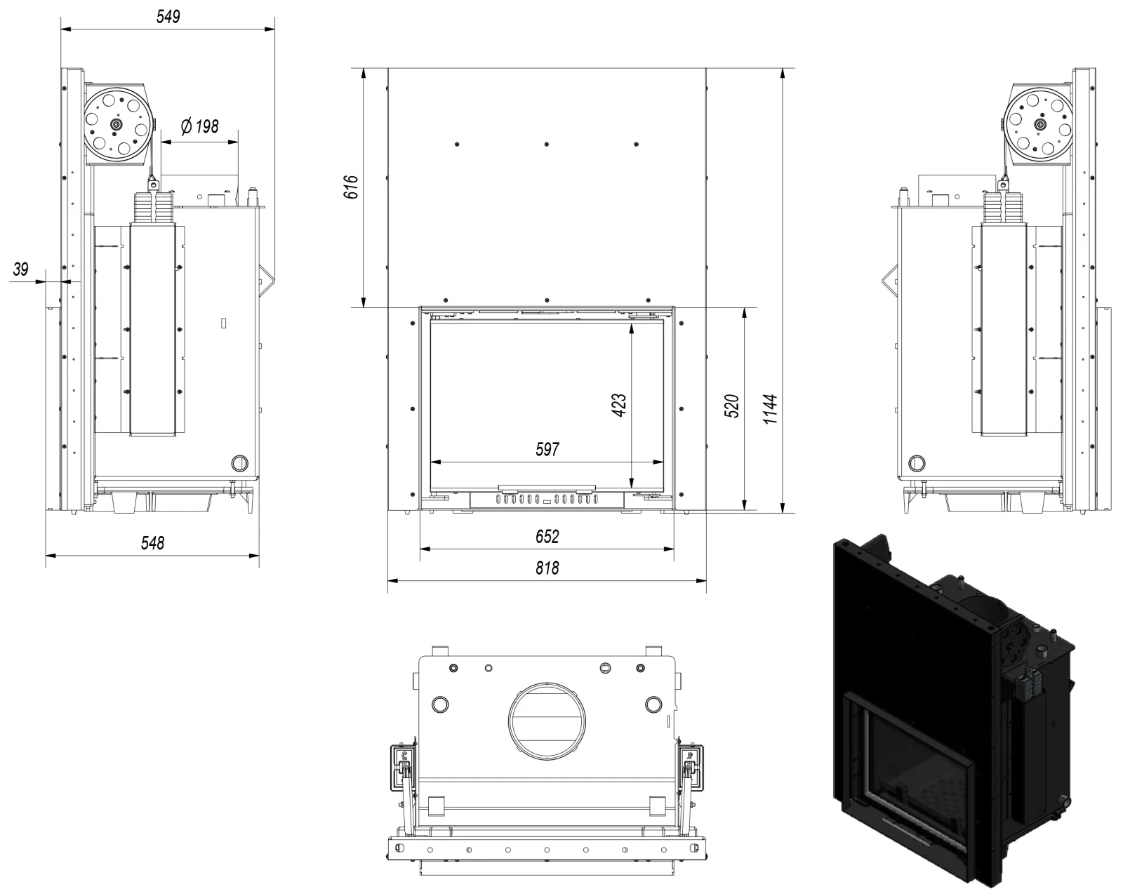 Teplovodná krbová vložka ZUZIA 15 s výsuvným otváraním dvierok a dochladzovacou špirálou - Obrázek 5