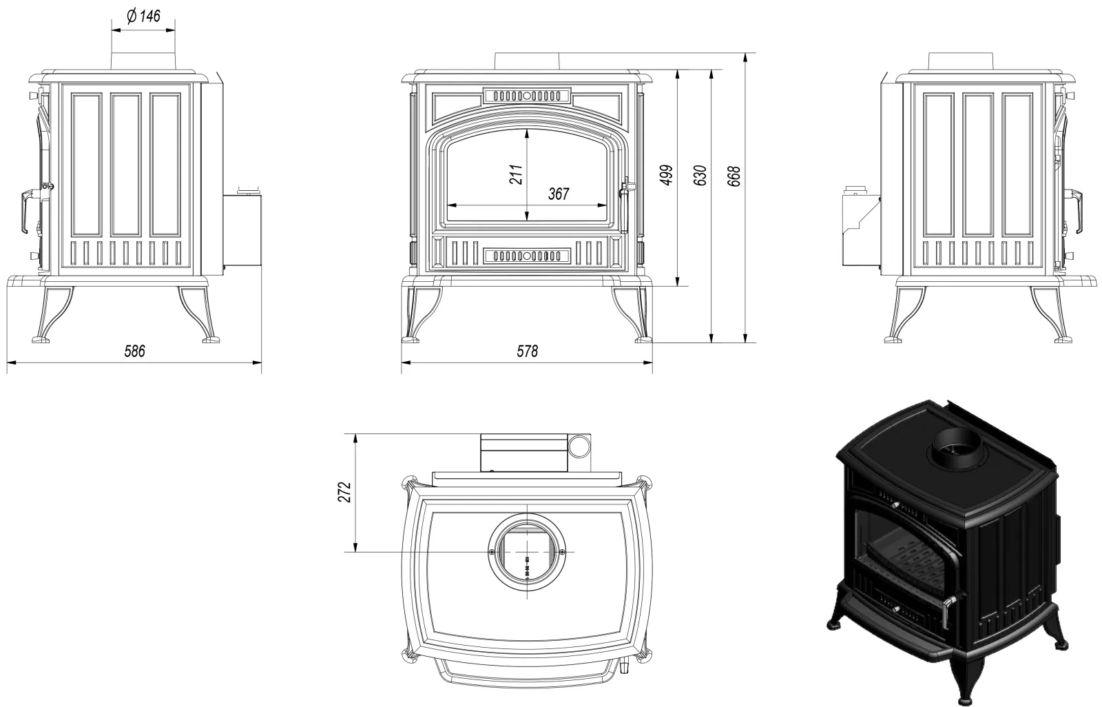 Liatinové kachle KOZA K6 s ventilátorom TURBOFAN - Obrázek 4