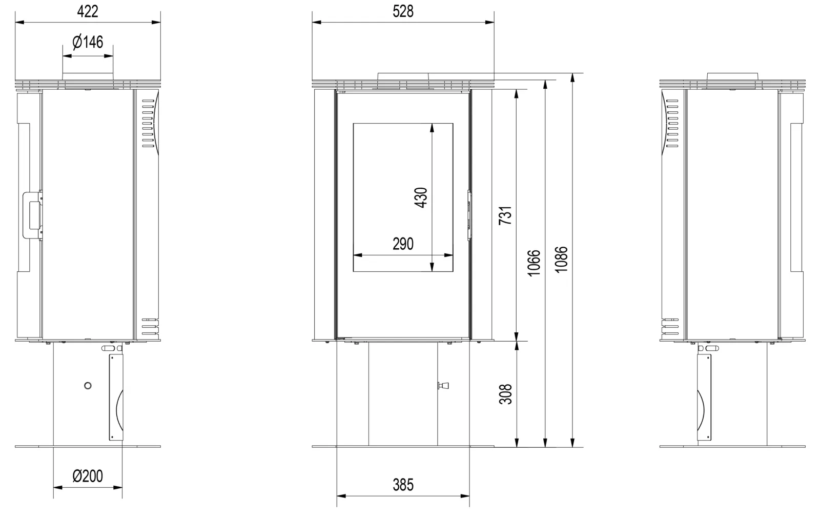 Oceľové kachle KOZA AB DR na podstavci - Obrázek 2