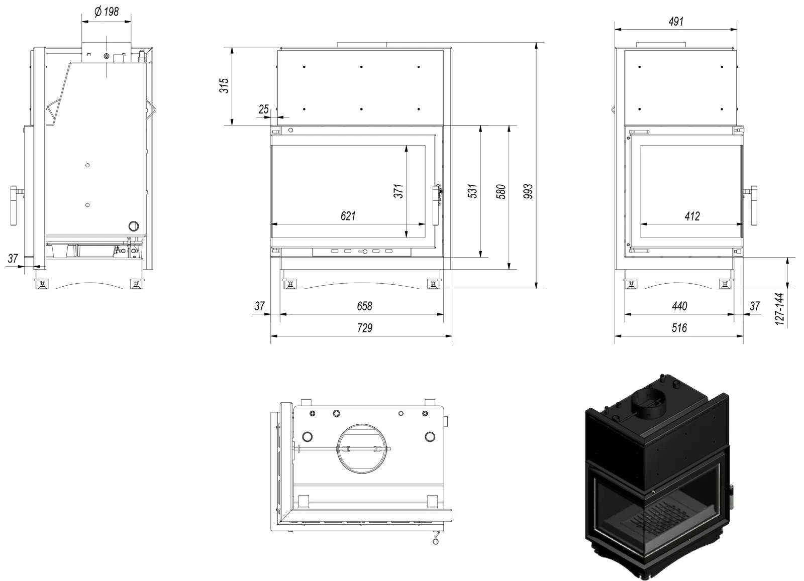 Teplovodná krbová vložka ZUZIA 15 BS ľavé presklenie s dochladzovacou špirálou - Obrázek 2