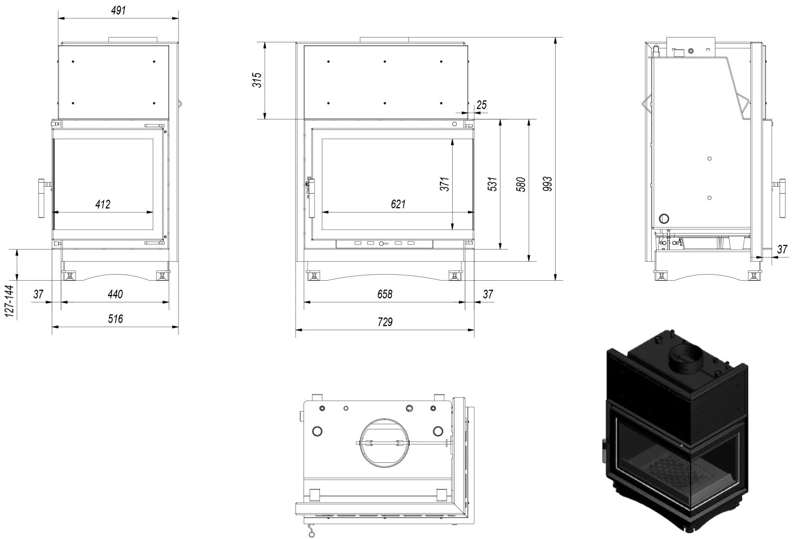 Teplovodná krbová vložka ZUZIA 15 BS pravé presklenie s dochladzovacou špirálou - Obrázek 2