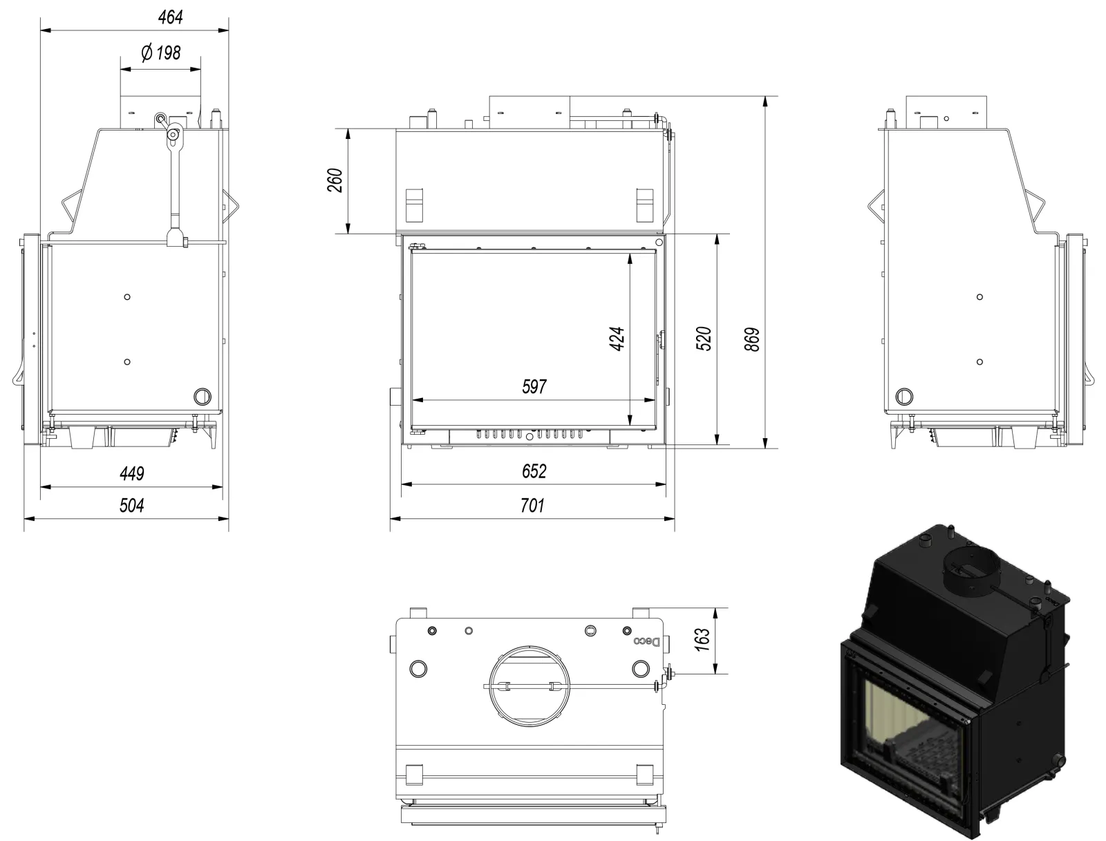 Teplovodná krbová vložka ZUZIA 15 DECO s dochladzovacou špirálou - Obrázek 2