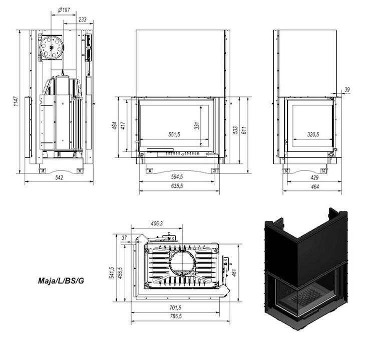 Krbová vložka MAJA 8 BS ľavé presklenie s výsuvným otváraním dvierok - Obrázek 2