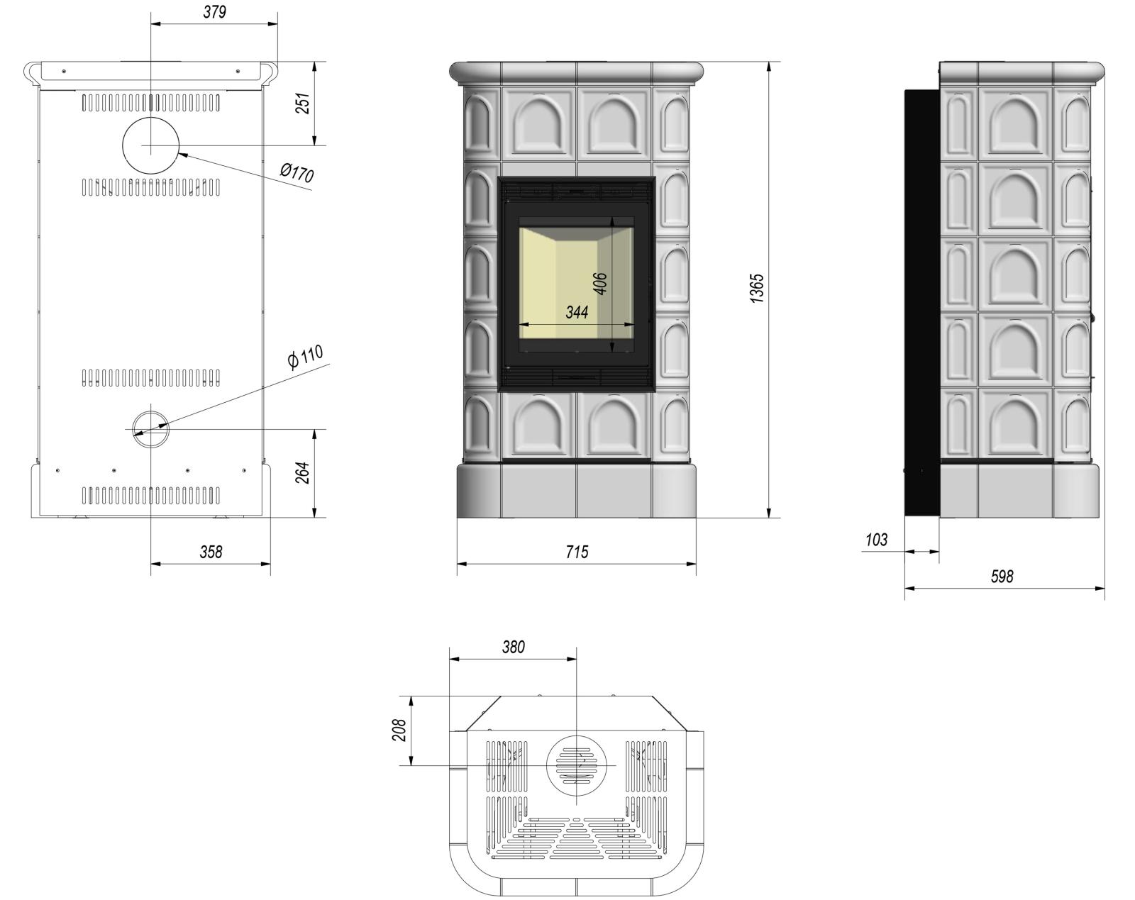 Kachlová kamna BLANKA 8 krémová lesklá - Obrázek 2