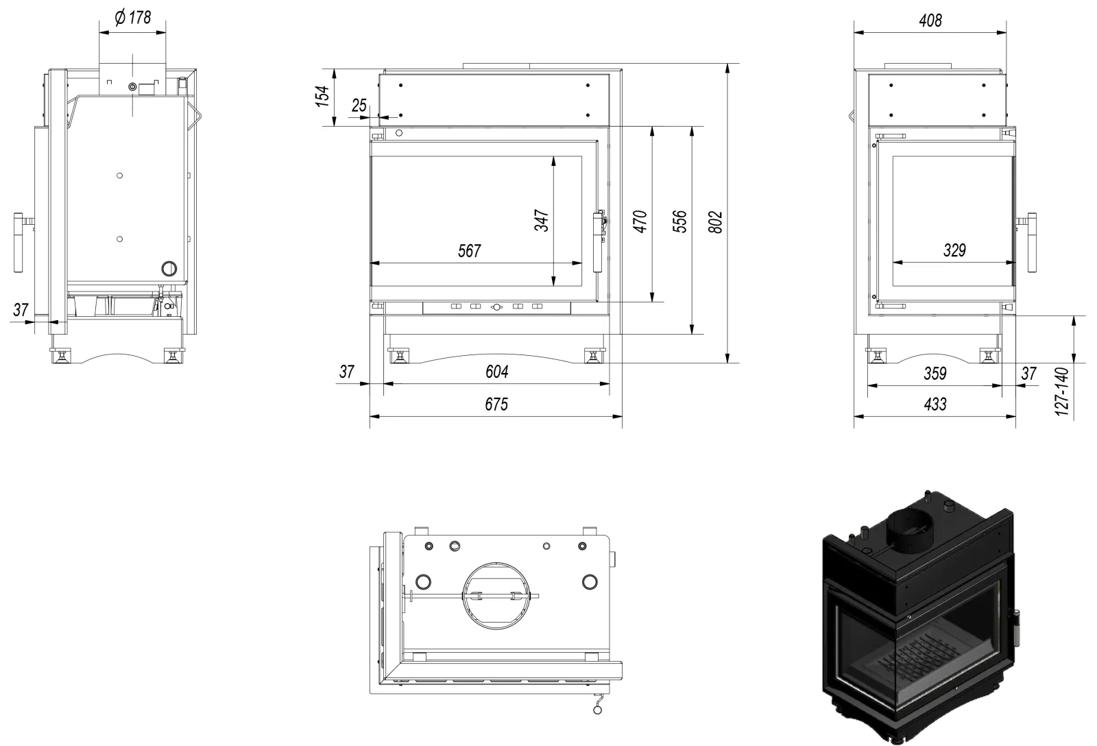 Teplovodná krbová vložka MAJA 12 BS ľavé presklenie s dochladzovacou špirálou - Obrázek 2