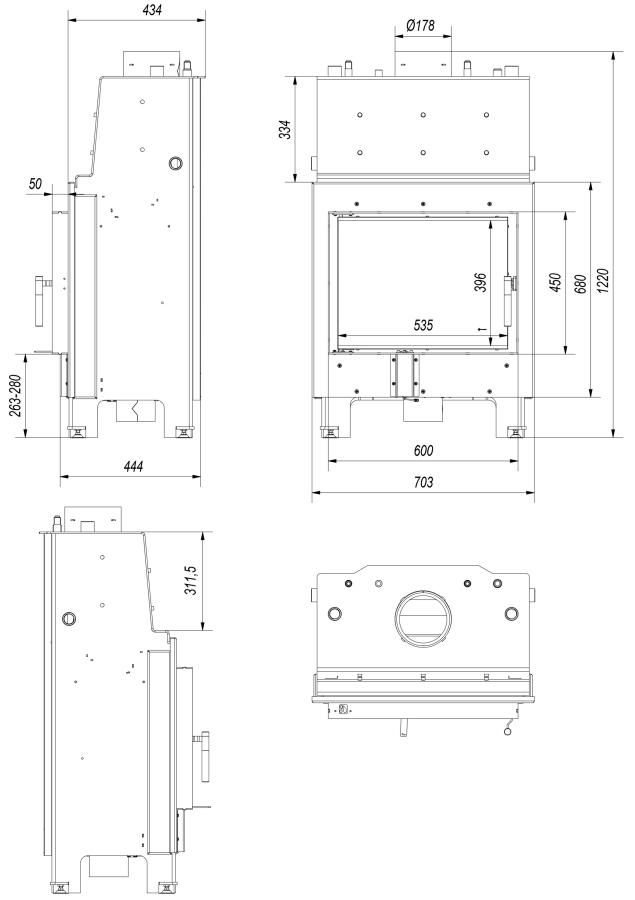 Teplovodná krbová vložka MBM 10 s dochladzovacou špirálou - Obrázek 3