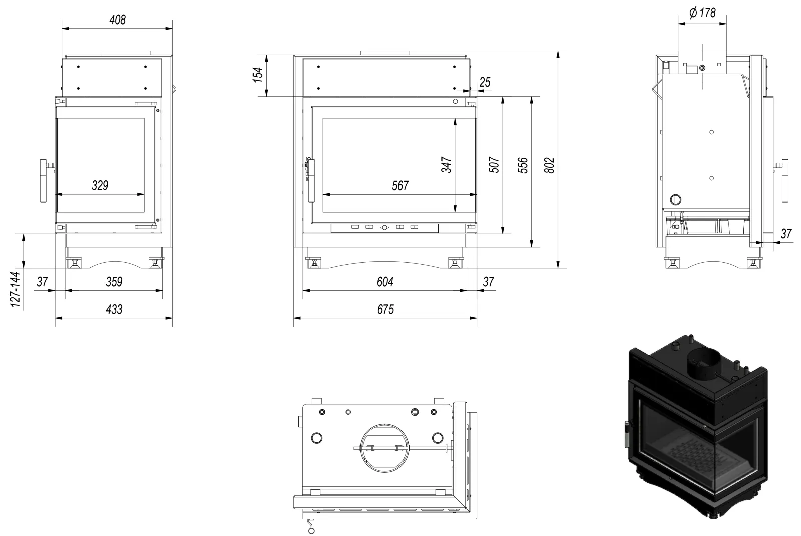 Teplovodní krbová vložka MAJA 12 BS pravé prosklení s dochlazovací spirálou - Obrázek 2
