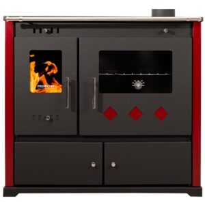 sporák na tuhé palivo Prom Praktic ECO bordo s litinovou varnou deskou