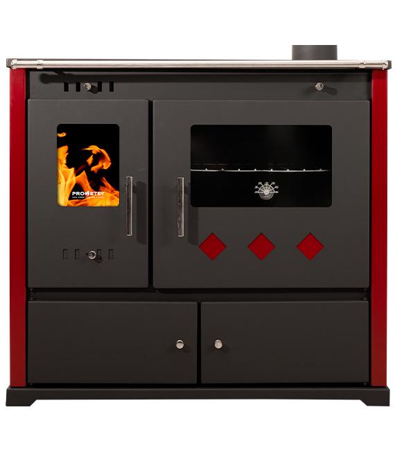 sporák na tuhé palivo Prom Praktic ECO bordo s litinovou varnou deskou