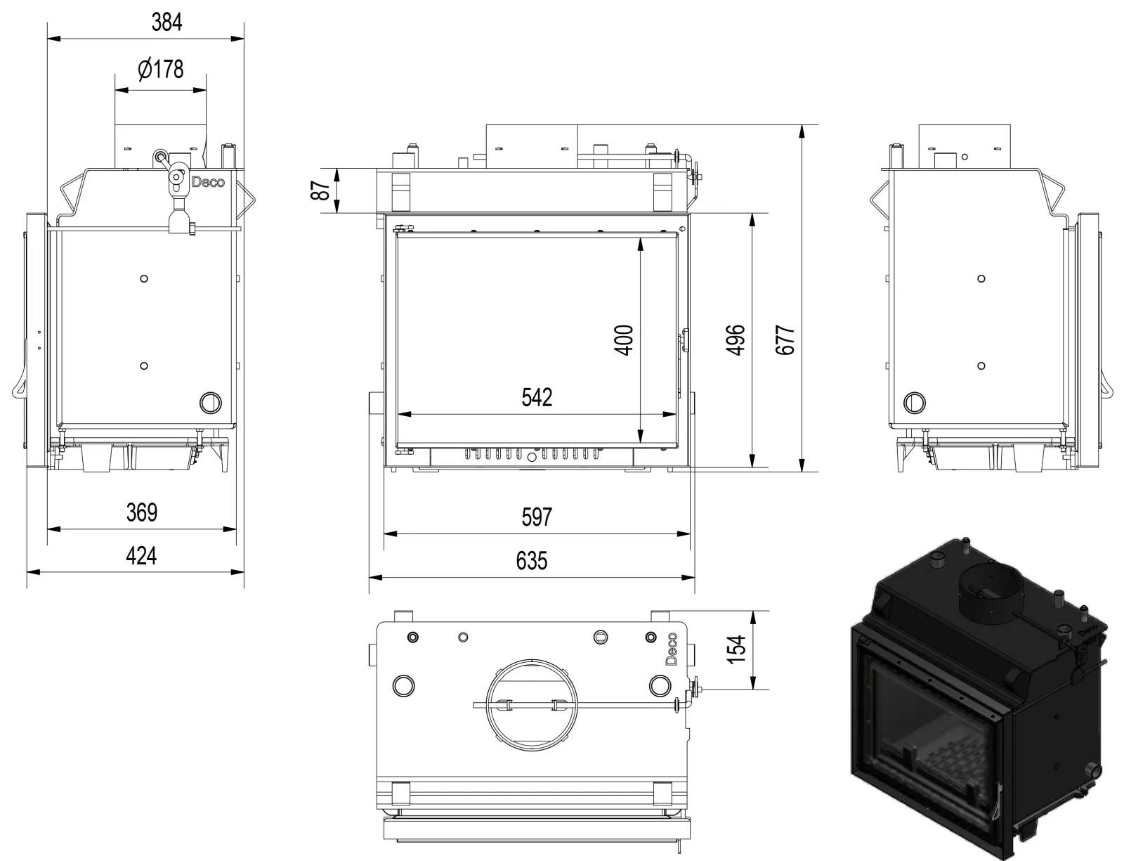 Teplovodná krbová vložka MAJA 12 DECO s dochladzovacou špirálou - Obrázek 3