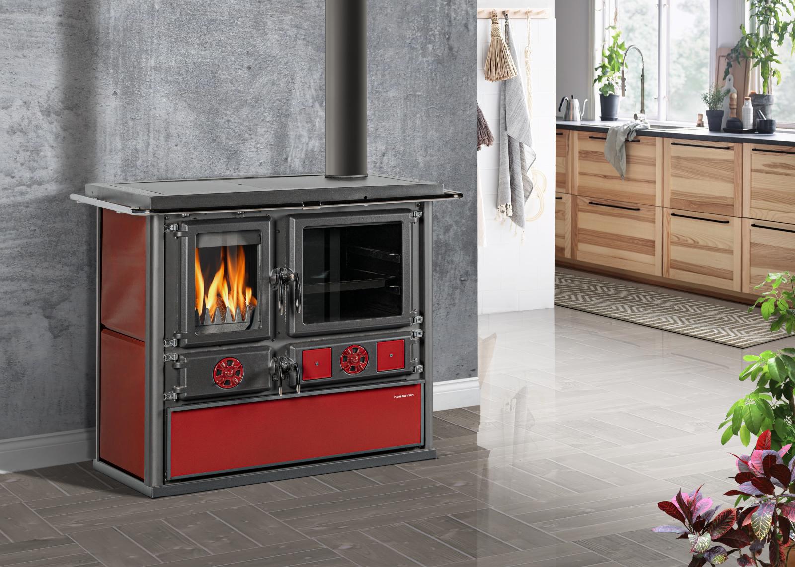 Litinový sporák Magnus na tuhé palivo červený