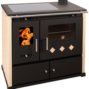 sporák na tuhé palivo Prom Praktic ECO krémový se sklo keramickou varnou deskou