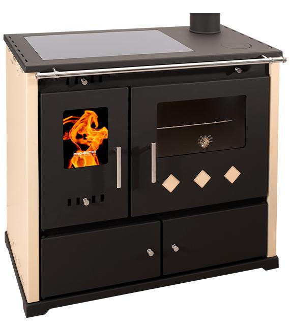 sporák na tuhé palivo Prom Praktic ECO krémový se sklo keramickou varnou deskou