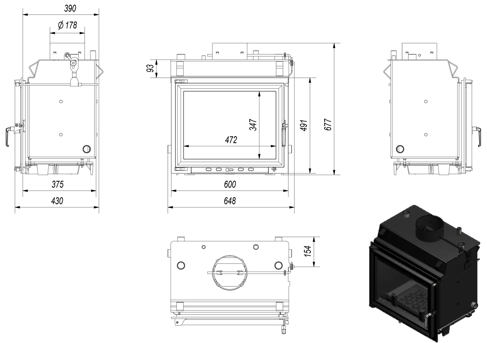 Teplovodná krbová vložka MAJA 12 s dochladzovacou špirálou - Obrázek 2