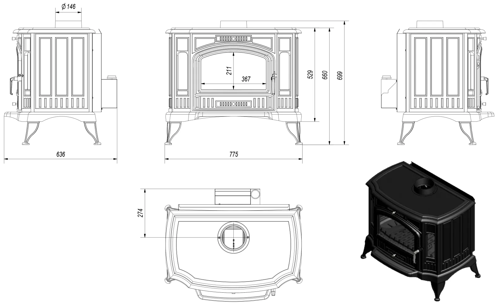 Liatinové kachle KOZA K9 s ventilátorom TURBOFAN - Obrázek 3