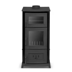 PISA černá krbová kamna s pečící troubou a litinovou varnou deskou